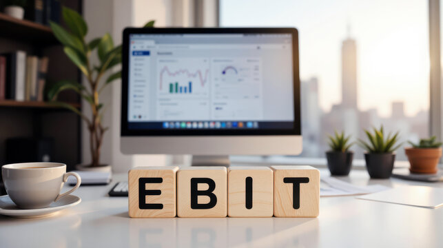 EBIT operating income statement calculation and core earnings analysis chart icon for corporate accounting balance review or financial health evaluation process scenario with statistics