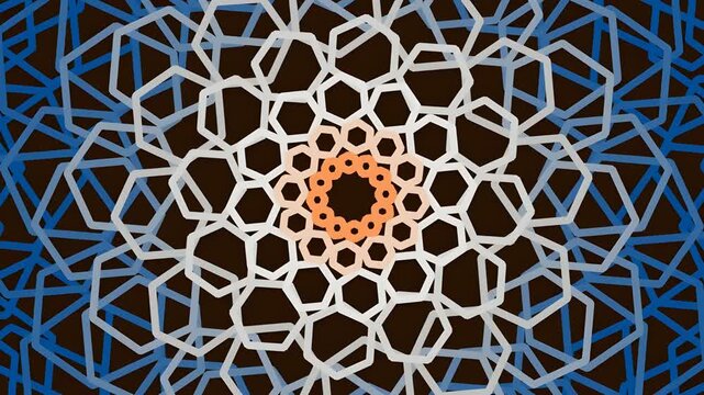 Abstract geometric pattern with interlocking hexagons and vibrant colors
