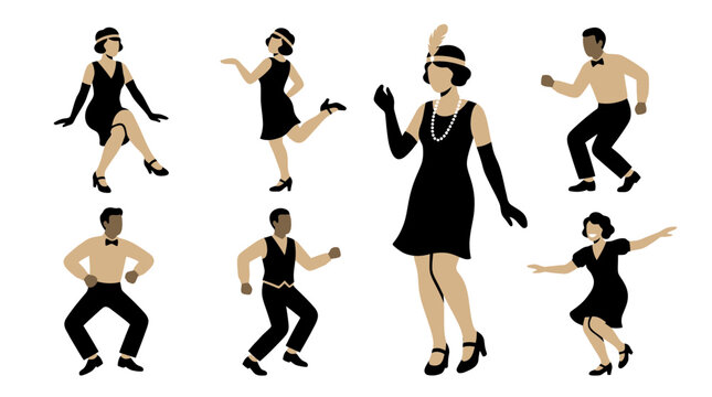 Roaring Twenties Dancers Silhouette Set - 1920s Art Deco Style Vector Illustration