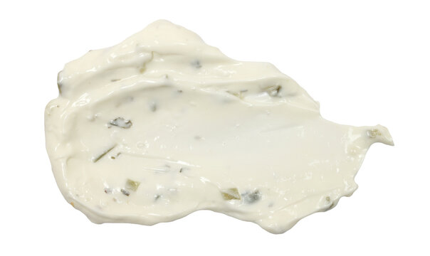 Tartar sauce spread isolated on white background, top view, clipping path