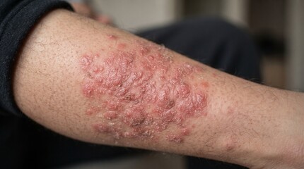 Fototapeta premium Close up of severe eczema or psoriasis skin rash on arm