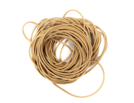 Brown rubber bands isolated on white, top view