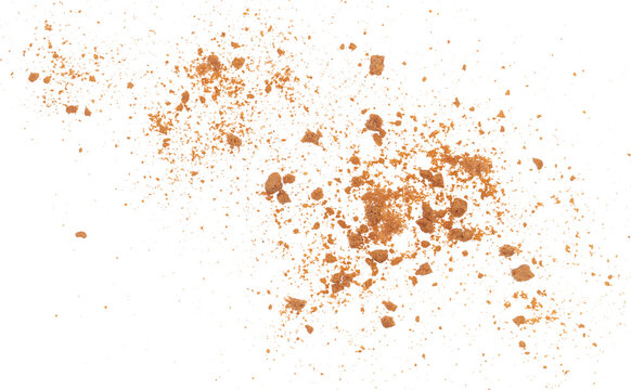 Pile cake crumbs, cookie pieces flying isolated on white background, clipping path