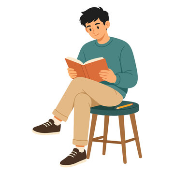 Man reading book sitting on stool vector illustration