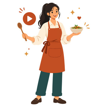 Female chef cooking vector illustration