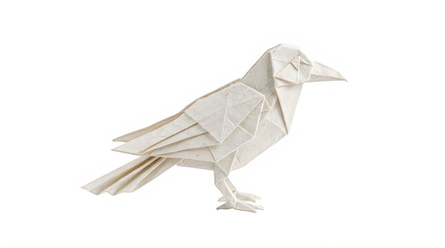 White paper origami crow bird sculpture