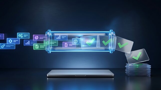 Workflow automation pipeline with digital data processing and successful task completion