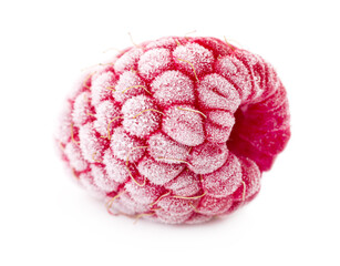 One frozen red raspberry isolated on white © New Africa