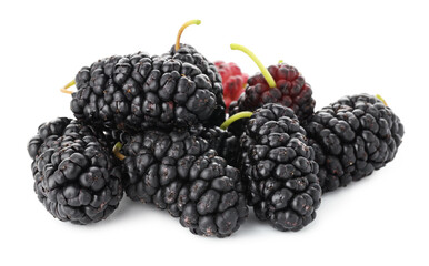 Pile of ripe mulberries isolated on white © New Africa
