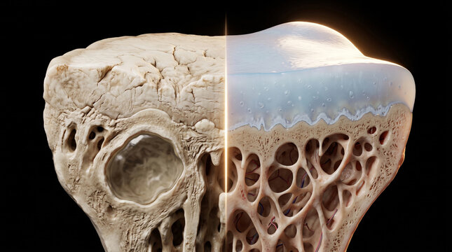 Cross-section view of a bone structure revealing internal porous network