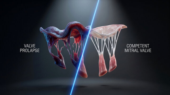 Heart valve prolapse versus competent mitral valve comparison in medical
