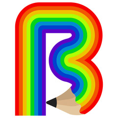 Creative letter b formed by multicolored pencil rainbow pencil tip rainbow colors multi colored alphabet typography, rainbow pencil © GREEN