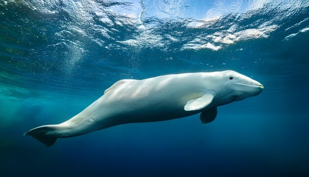 white beluga whale swimming underwater in the ocean