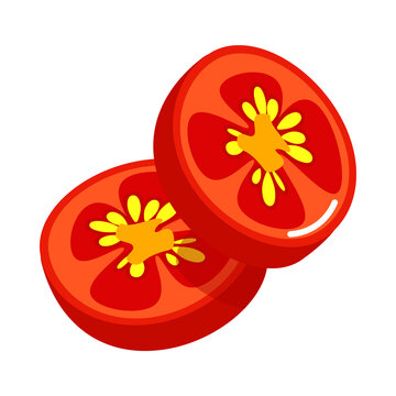 Two fresh red tomato slices isolated on a white background as a vector illustration