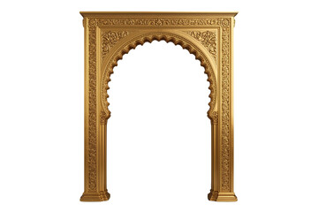 Fototapeta premium Rectangular golden doorway frame with scalloped arch isolated on transparent background