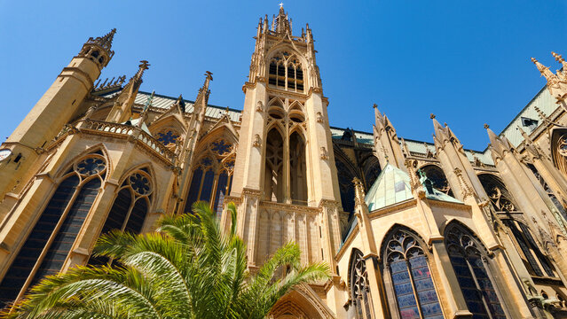 Metz Cathedral Saint Etienne standing under a clear blue sky, a historic landmark in France