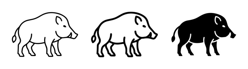 Fototapeta premium Wild Boar Icons, Vector Illustrations of Swine, Pig Family Graphics, Black and White Animal Silhouettes