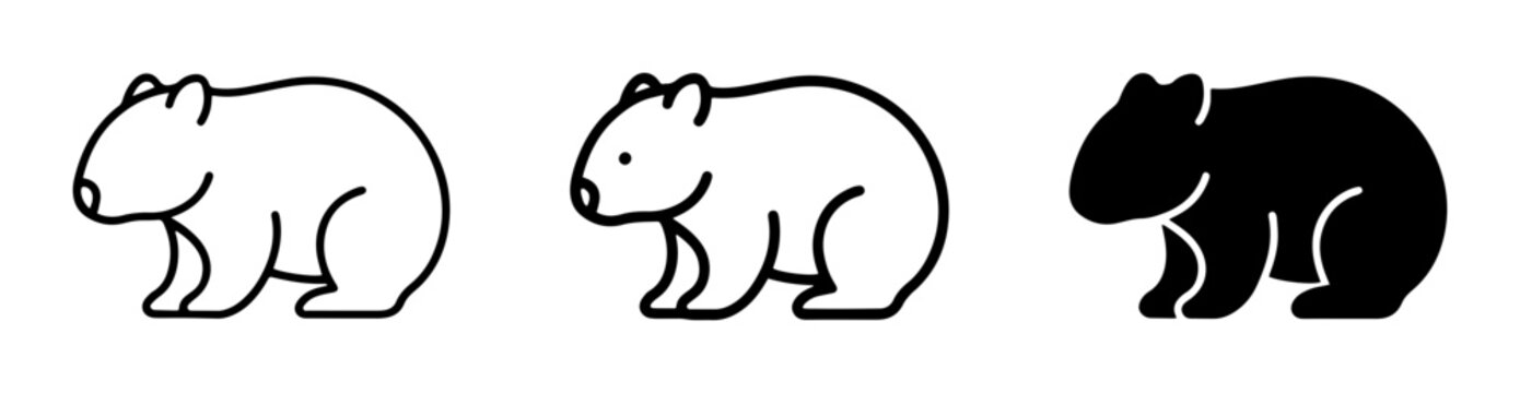 Wombat Icons, Outline and Silhouette, Cute Animal Vector Graphics