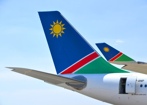 WINDHOEK NAMIBIA: Plane of Air Namibia (Pty) Limited,is the national airline of Namibia, headquartered in Windhoek hub in Windhoek Hosea Kutako International Airport and domestic Eros Airport