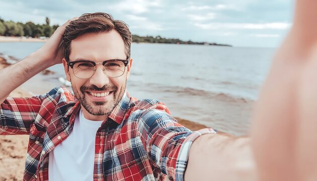 Happy man in floral shirt enjoying a sunny day outdoors.