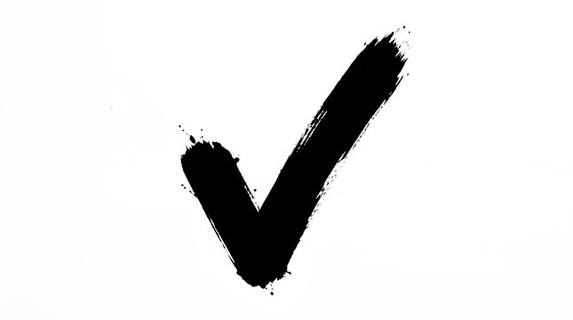 Black check mark silhouette with rough edges on a white background confirmation symbol