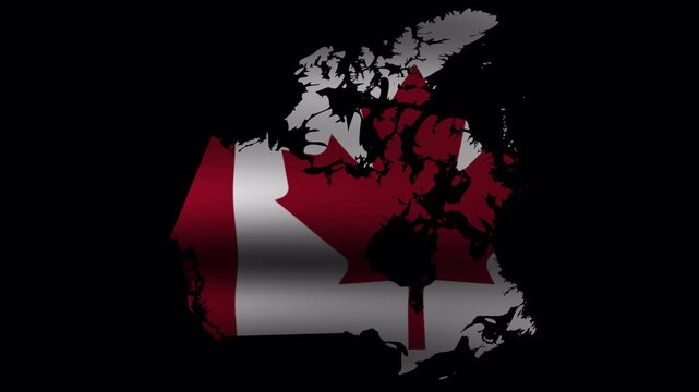 Animation of Canada map filled with the Canadian flag and alpha channel, isolated for geography, travel, national identity and country themed projects