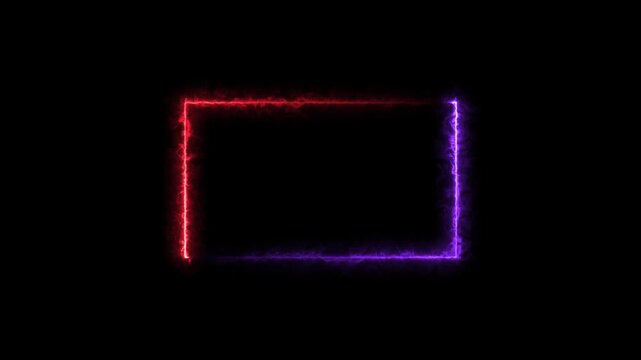 Rectangular frame made of two moving neon lights overlay abstract glowing neon rectangle border frame. Square rectangle picture frame with two tone neon color motion graphic. 