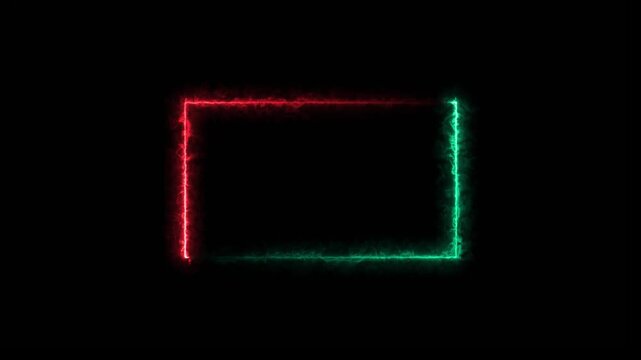 Rectangular frame made of two moving neon lights overlay abstract glowing neon rectangle border frame. Square rectangle picture frame with two tone neon color motion graphic. 