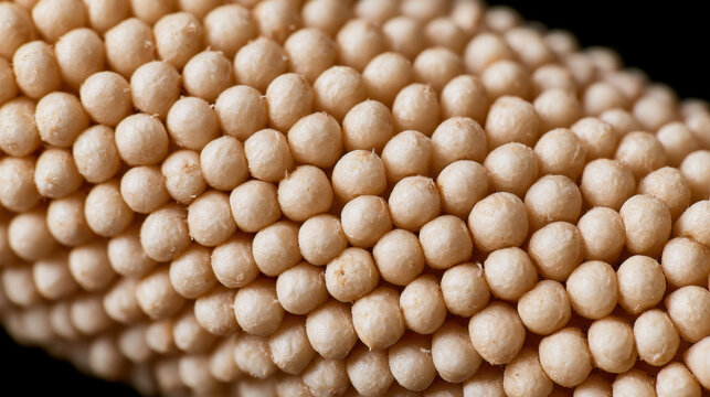 Macro view of mature pearl millet seed head with tightly arranged cream grains forming a dense natural pattern