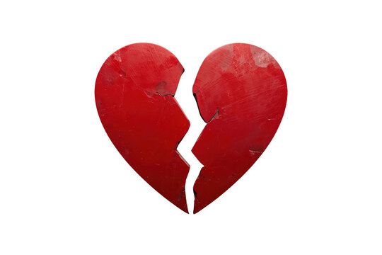 Red heart separated into two broken halves isolated on transparent background
