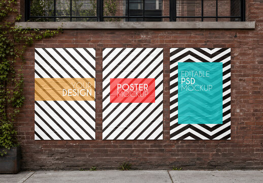 Three Posters Industrial Brick Mockup