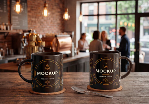 Coffee Mug Bistro Counter Mockup