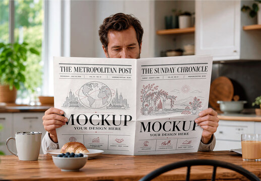 Folded Newspaper Kitchen Mockup