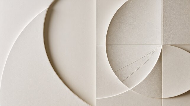 Minimal abstract beige geometric paper texture background with curved circles and layered panels for design poster and interior mockup
