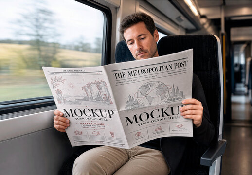 Newspaper Train Interior Mockup