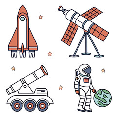 Space exploration icons set with astronaut rocket satellite and mars rover © Polash