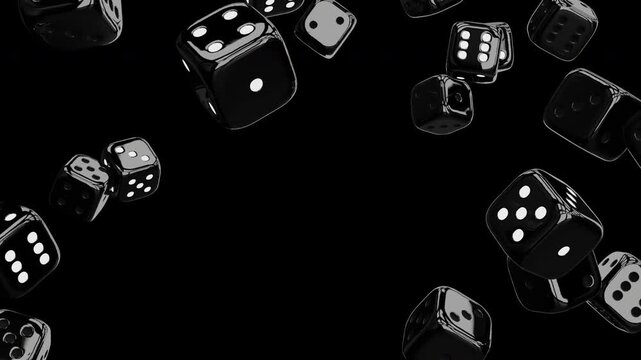 Rotating Black Casino Dice Rain Alpha Channel ProRes 4444 Motion Animation