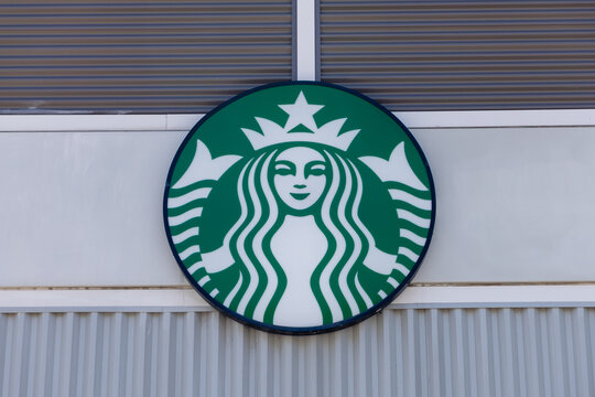 Ottawa, Canada - July 30, 2026: Starbucks Siren logo emblem on exterior wall
