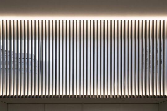 Emergency lab exits scored across brushed steel jamb strips under a clean ceiling bounce
