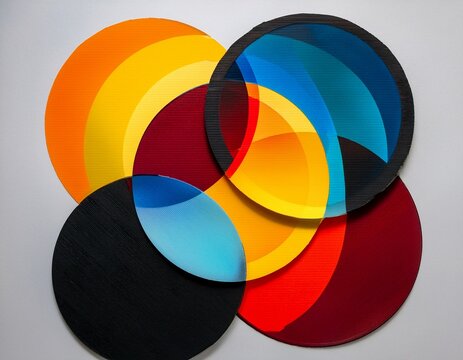 high contrast abstract design with thick black lines and overlapping primary color circles for modern art prints