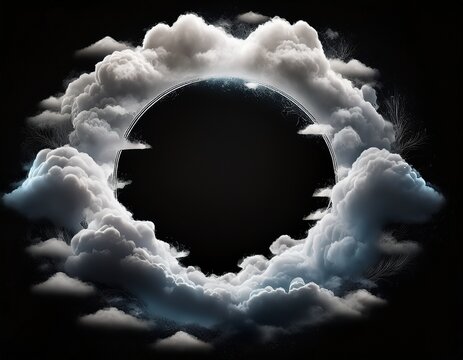 circle white clouds layer as frame with black sky background