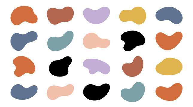 Organic shape round form set. Colorful doodle abstract liquid blob, wavy different form. Soft round oval pattern background. Vector illustration 