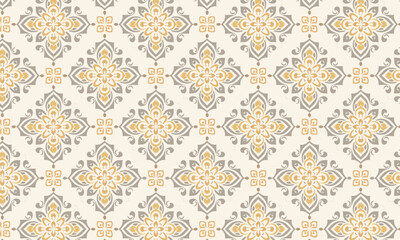 Fototapeta premium Vintage Gold Damask Floral Seamless Vector Pattern on Cream Background — Elegant Baroque Repeat for Wallpaper and Textile