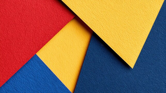 Abstract colorful layered paper composition with bold red yellow and blue shapes for modern design, card, poster and versatile background
