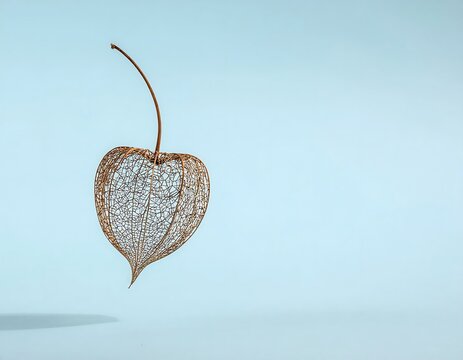 Golden heart shaped pendant necklace on blue background.