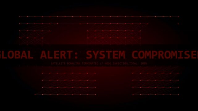 Cybersecurity system compromise alert with red glitch background