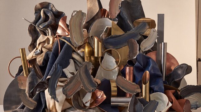 maximalist art style, a vibrant, intricate composition with metallic highlights and abundant details