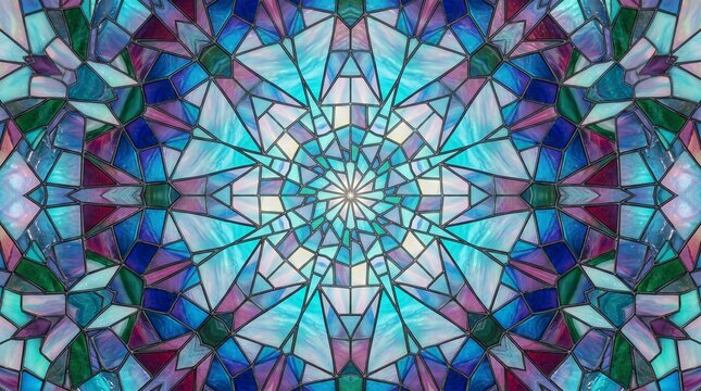 Abstract Colorful Stained Glass Geometric Background with Vibrant Blue Purple and Turquoise Polygonal Mosaic Pattern