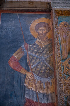 mural paintings and mosaics inside of an acient church