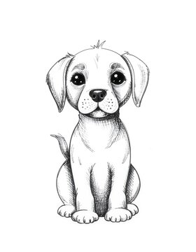 White cartoon dog with floppy ears and happy expression.